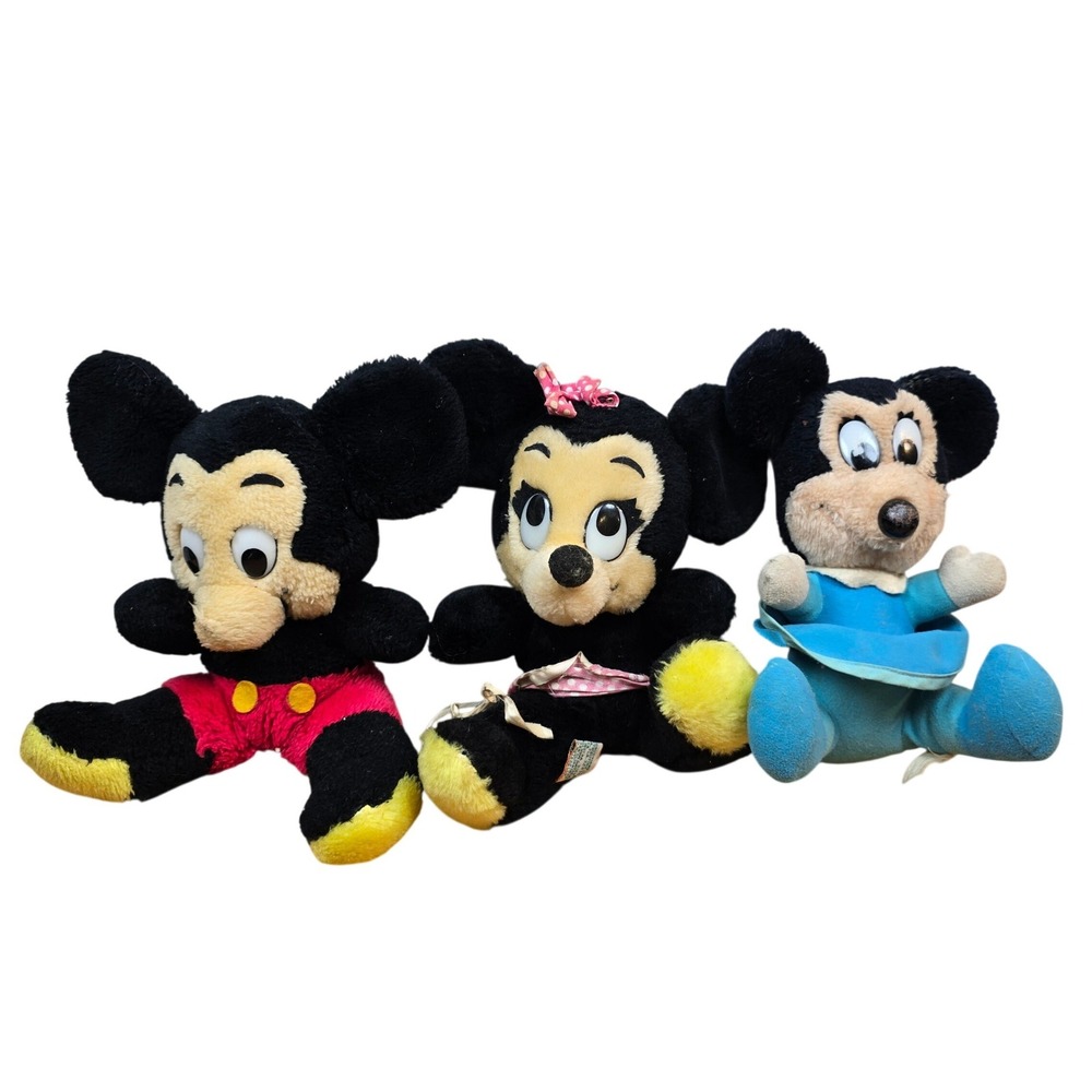 Vintage 1977 Mickey Minnie Baby Mouse Stuffed Ground Nut Shells Animal Toy 10"